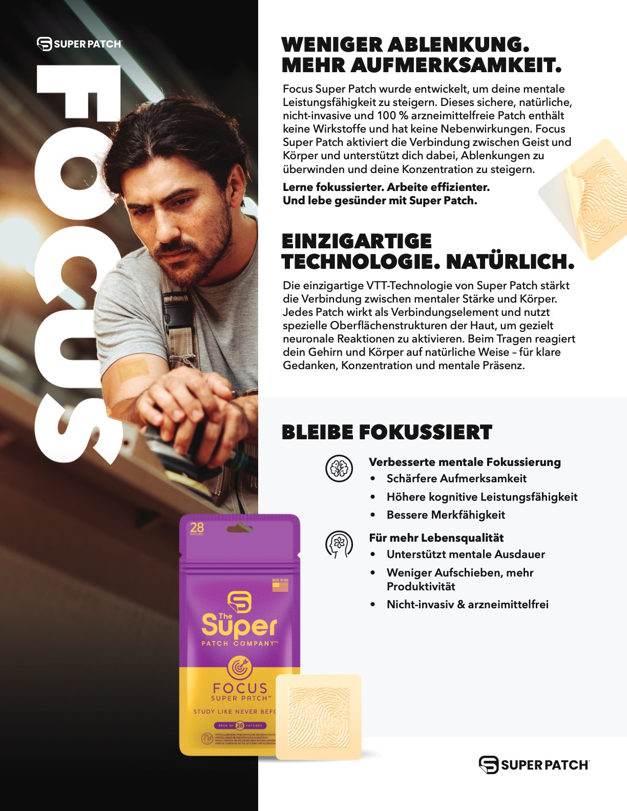 Super Patch – FOCUS <br>30 Pflaster – DE – CH Super Patch FOCUS - Konzentration Gedaechtnis - Flyer - NaturoCall.ch - Schweiz