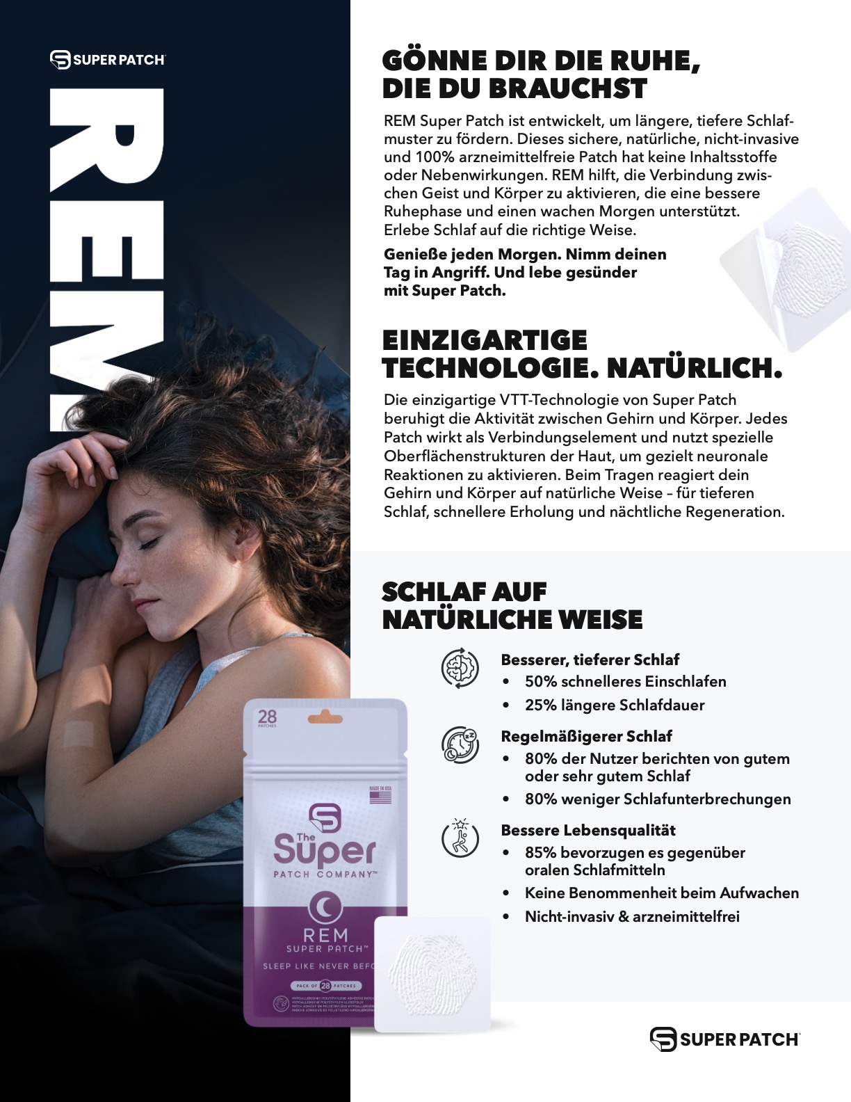 Super Patch – REM <br>30 Pflaster – DE – CH Super Patch REM - Schlaf Erholung natuerlich - Flyer - NaturoCall.ch - Schweiz